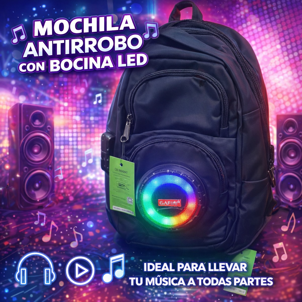 Mochila Antirrobo con Bocina Bluetooth LED